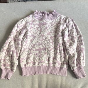 Janie and Jack Floral Patterned Sweater in Lavender and White size 5